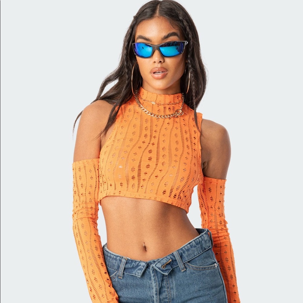 Edikted orange open shoulder long sleeve top